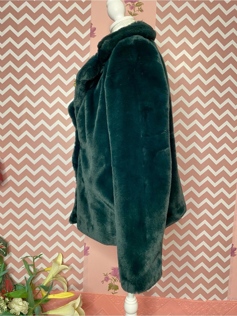 🌷Jou Jou🌷 Plush Faux Fur Dark Green Coat Jacket 🌷 NWOT - Picture 5 of 12